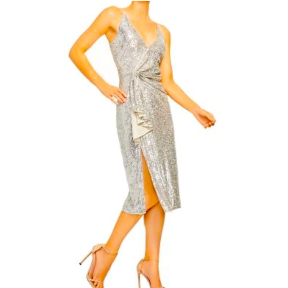 Aidan Mattox Silver Sequin Midi Dress